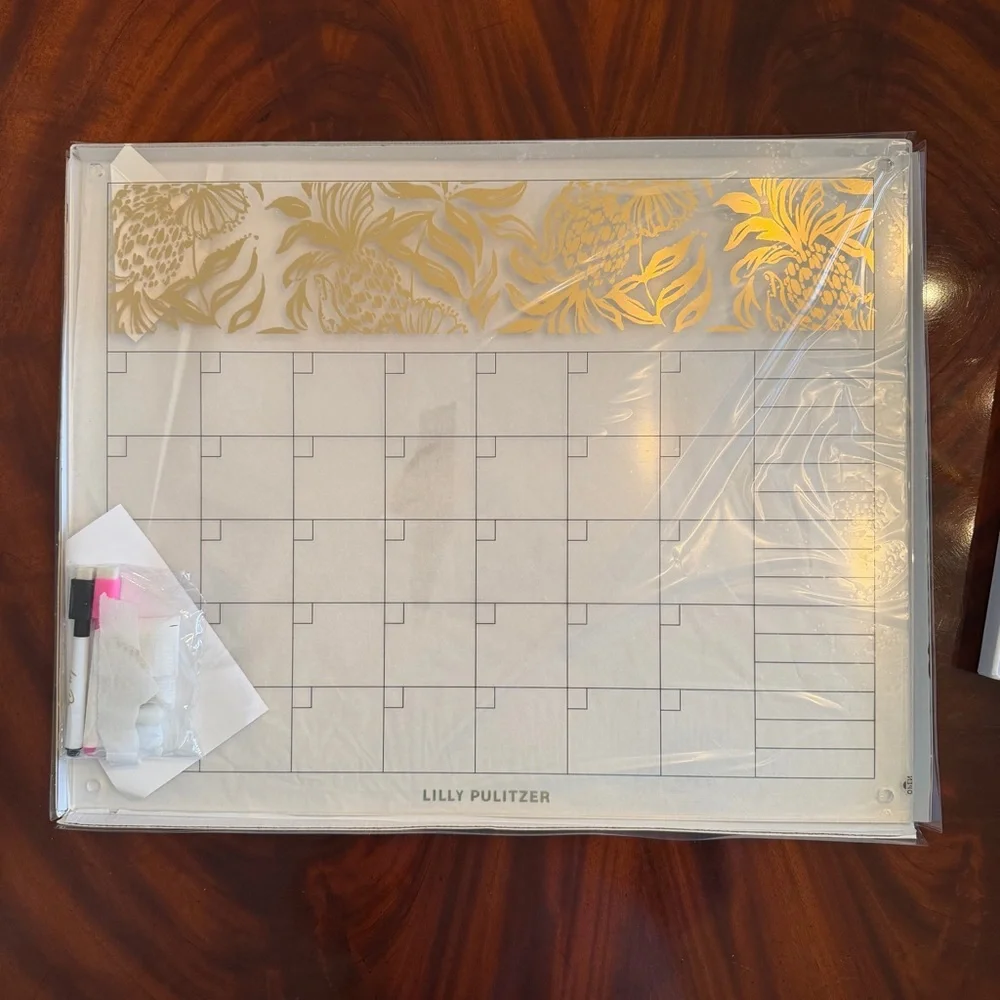 NWT Lilly Pulitzer Acrylic Dry Erase Calendar - Gold Metallic Bon Vivants